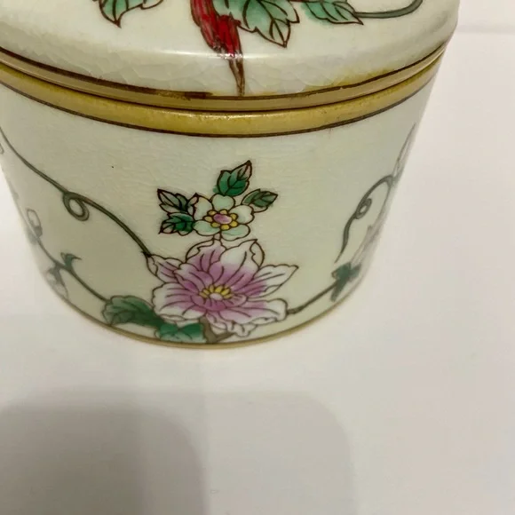 VTG Powder Trinket Jar Box With 2 Birds & Beautifully Colored Crackle Glaze - Picture 12 of 13